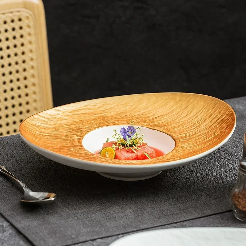 color gold ingot straw hat plate Western restaurant special-shaped dessert plate high-grade ceramic tableware
color gold ingot straw hat plate Western restaurant special-shaped dessert plate high-grade ceramic tableware