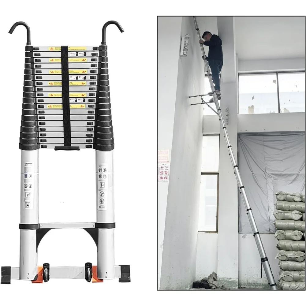 Телескопическая лестница, удлинительная лестница 26,2 фута, легкая алюминиевая телескопическая лестница с двумя треугольными стабилизаторами
Телескопическая лестница, удлинительная лестница 26,2 фута, легкая алюминиевая телескопическая лестница с двумя треугольными стабилизаторами