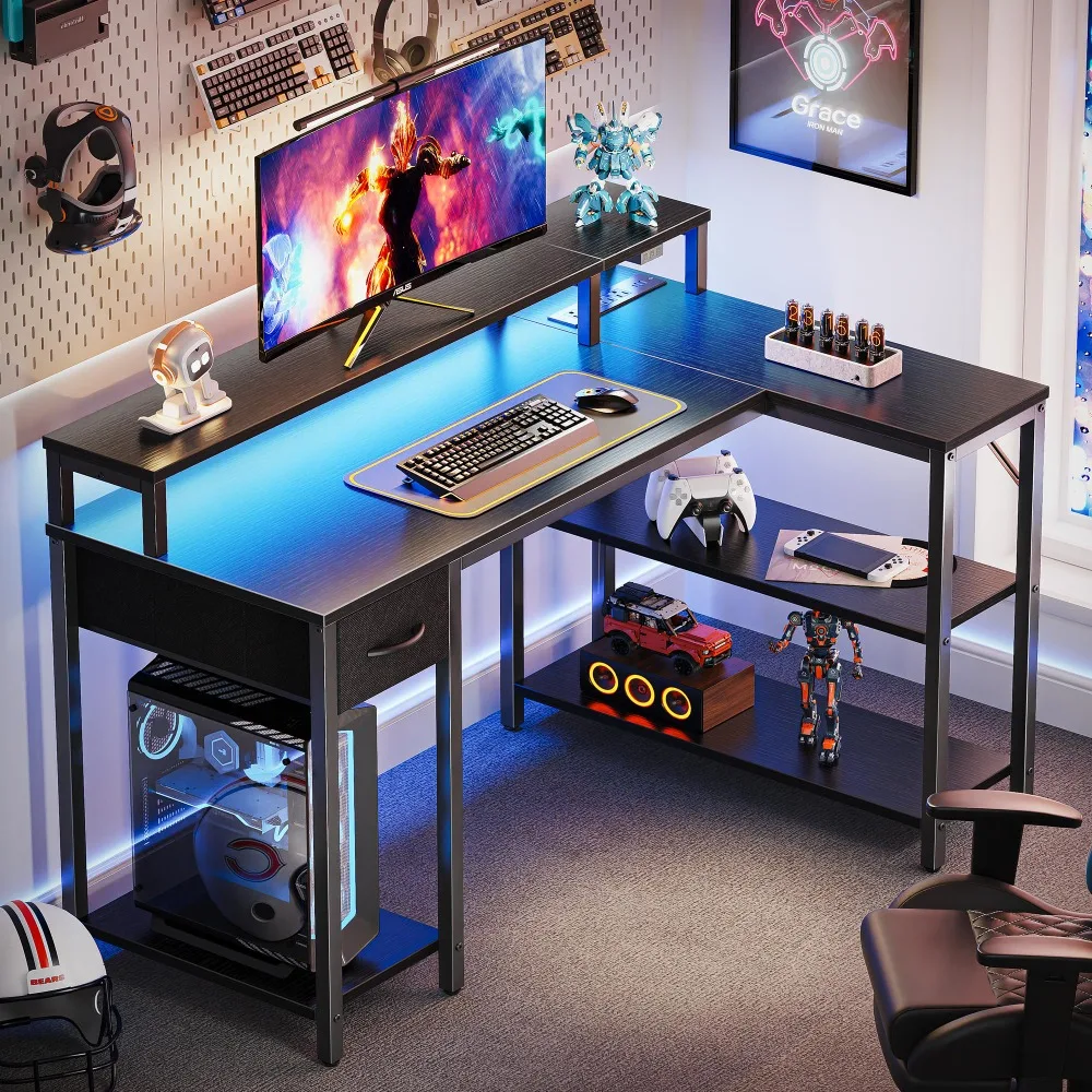 47 inch Reversible L Shaped Desk with LED Lights,Power Outlets, Computer Desk with Shelves,Monitor Stand,Gaming Desk with Drawer
47 inch Reversible L Shaped Desk with LED Lights,Power Outlets, Computer Desk with Shelves,Monitor Stand,Gaming Desk with Drawer