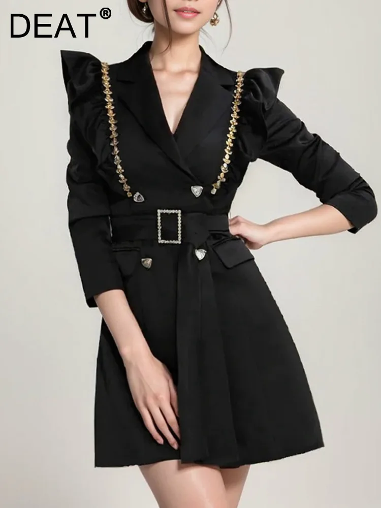 DEAT Elegant Diamonds Ruffled Edge Spliced Women's Dress Frenulum Turn-down Collar Solid Color Dresses Female 2024 Summer 15C185
DEAT Elegant Diamonds Ruffled Edge Spliced Women's Dress Frenulum Turn-down Collar Solid Color Dresses Female 2024 Summer 15C185