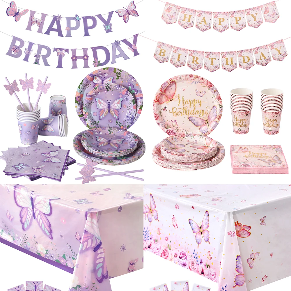 Pink Purple Butterfly Disposable Tableware Happy Birthday Banner Spiral Set Girls Birthday Wedding Baby Shower Party Supplies
Pink Purple Butterfly Disposable Tableware Happy Birthday Banner Spiral Set Girls Birthday Wedding Baby Shower Party Supplies