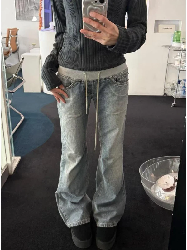 Korean Style Knitted Patchwork Denim Jeans Women Summer New Spicy Design Sense Worn Micro Flared Pants Low Waist Straight Leg
Korean Style Knitted Patchwork Denim Jeans Women Summer New Spicy Design Sense Worn Micro Flared Pants Low Waist Straight Leg