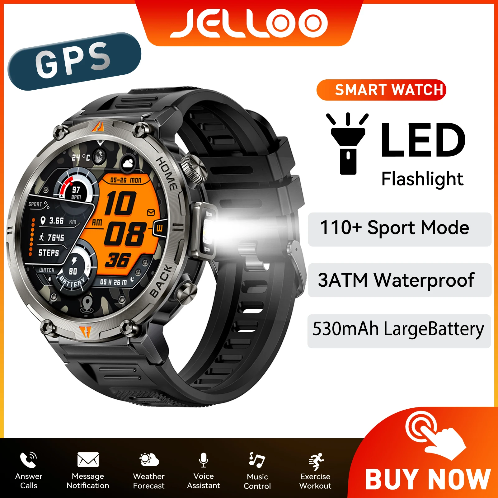 JELLOO 2025 New KE3 Smart Watch For Men Original Design Bluetooth Call Health Monitor with GPS flashlight 110+Sports Modes Watch
JELLOO 2025 New KE3 Smart Watch For Men Original Design Bluetooth Call Health Monitor with GPS flashlight 110+Sports Modes Watch