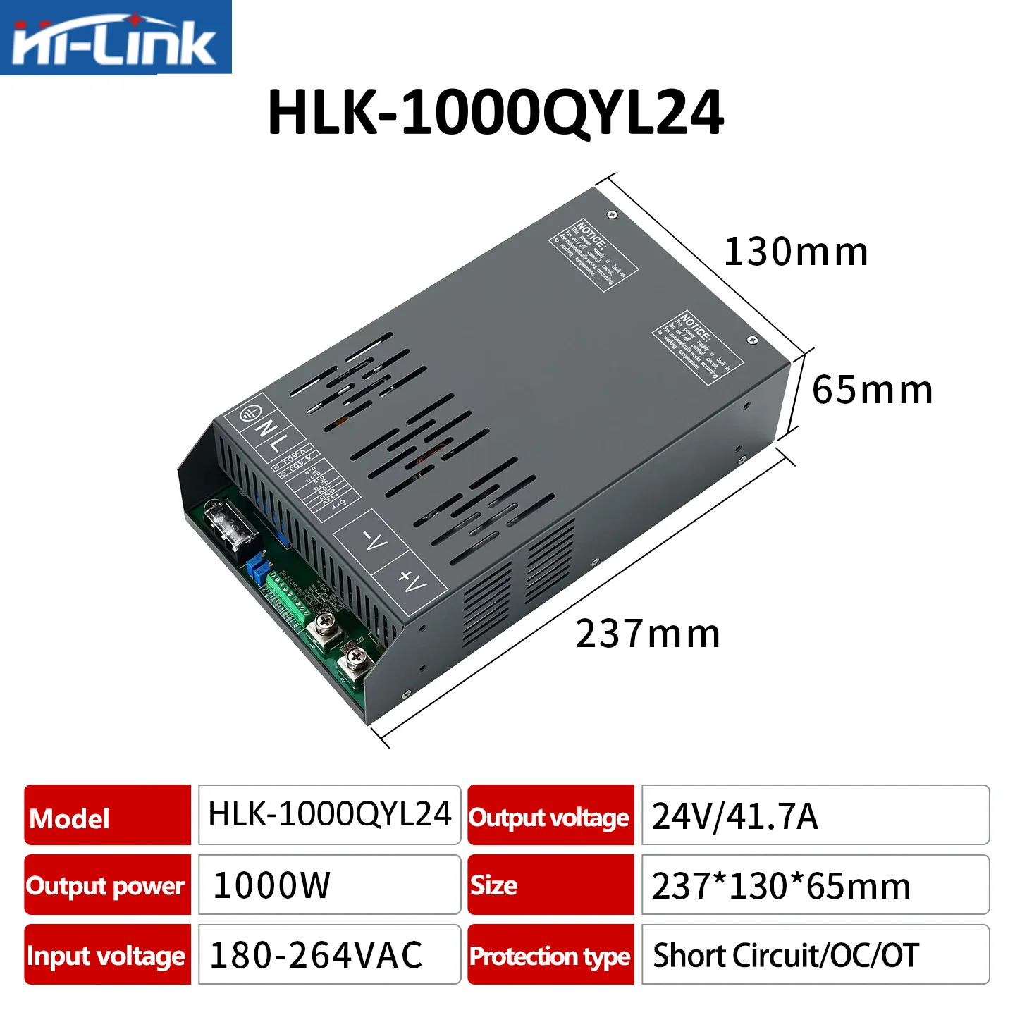 Hi-Link HLK-1000QYL12/24/48 1000W AC DC Industrial Power Supply Module Single Output Adjustable Voltage Current Remote Control
Hi-Link HLK-1000QYL12/24/48 1000W AC DC Industrial Power Supply Module Single Output Adjustable Voltage Current Remote Control
