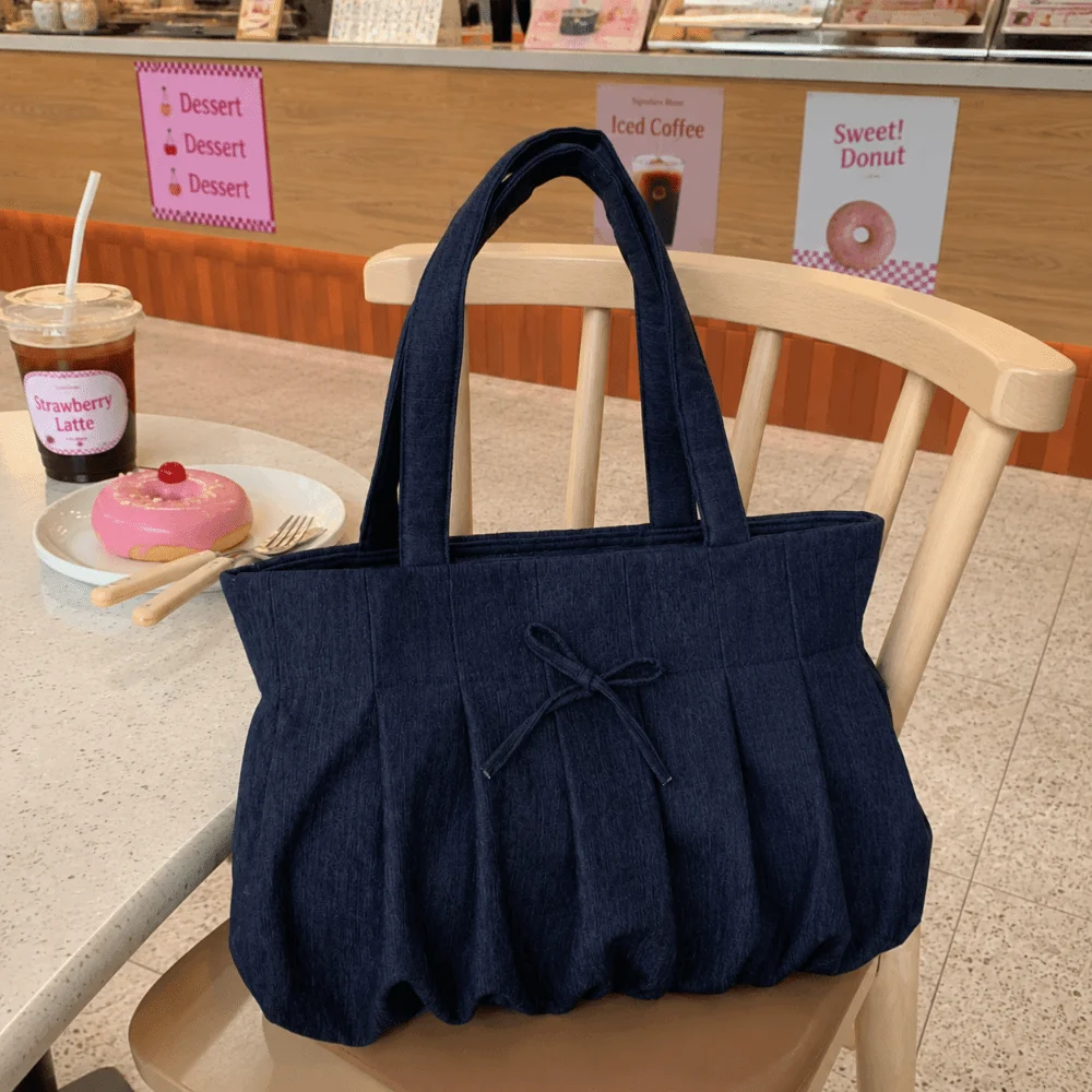 Casual Pleated Bow Shoulder Bag Solid Color Canvas Shopping Tote Bags Large Capacity Foldable Students Handbags
Casual Pleated Bow Shoulder Bag Solid Color Canvas Shopping Tote Bags Large Capacity Foldable Students Handbags