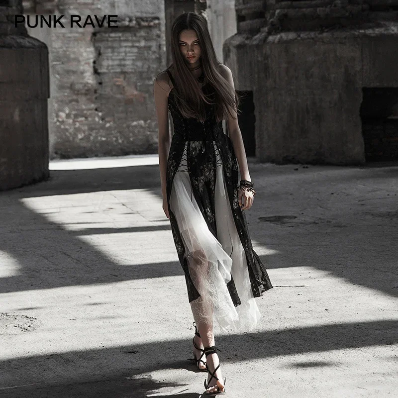 PUNK RAVE New Gothic Women's Black Lace Strap Corn Rope Slit Princess Sexy Split Long Dress for Women Party Night Club Dresses
PUNK RAVE New Gothic Women's Black Lace Strap Corn Rope Slit Princess Sexy Split Long Dress for Women Party Night Club Dresses