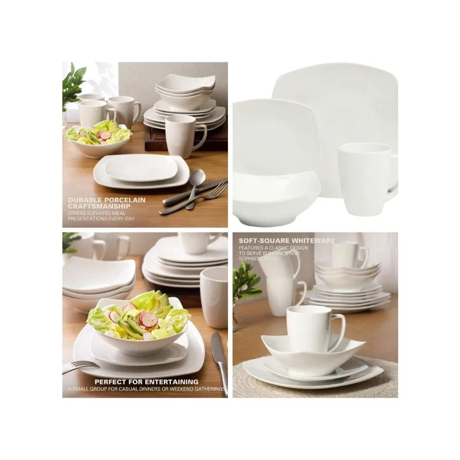 Buffet Porcelain Chip And Scratch Resistant Dinnerware Plates, Bowls, And Mugs Set, Service For 4 16pcs,White (Square Dishes)
Buffet Porcelain Chip And Scratch Resistant Dinnerware Plates, Bowls, And Mugs Set, Service For 4 16pcs,White (Square Dishes)