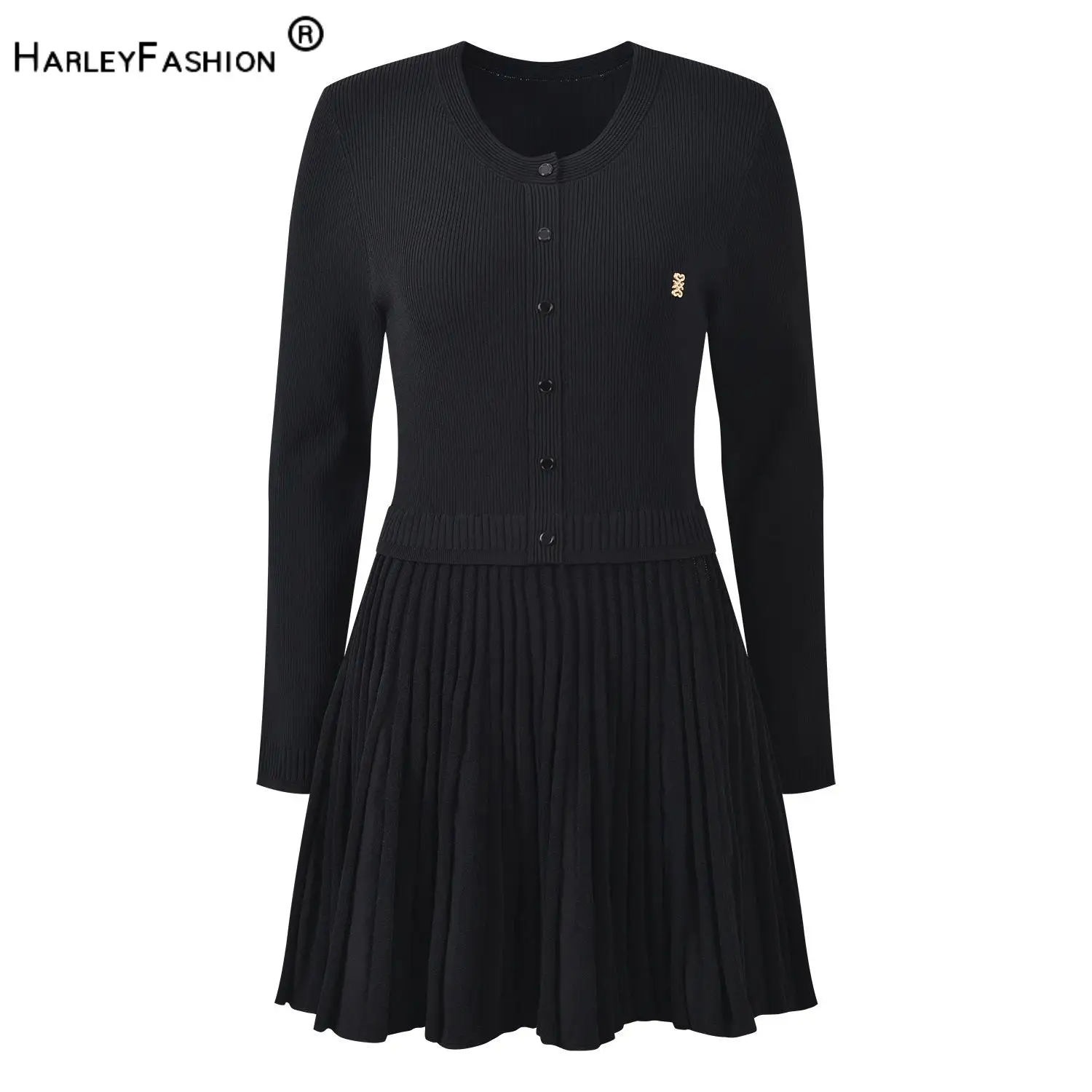 2026 Lady Fashion Designed Fake 2Pcs Solid Patchwork Wear O-neck Long Sleeve Single-breasted A-line Pleated Knits Mini Dress
2026 Lady Fashion Designed Fake 2Pcs Solid Patchwork Wear O-neck Long Sleeve Single-breasted A-line Pleated Knits Mini Dress