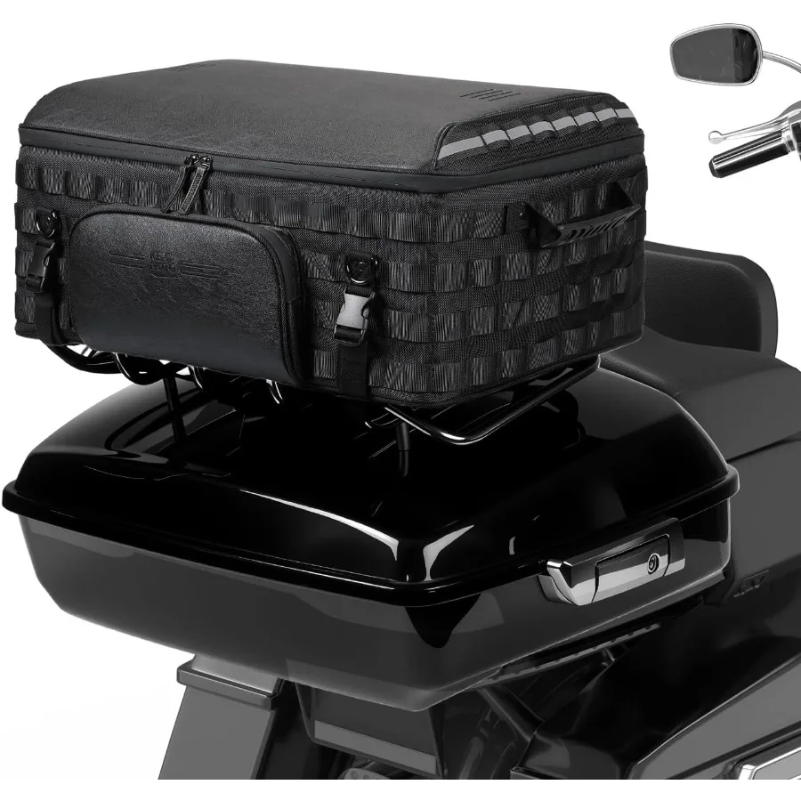 53л мотоциклетный дорожный багажник, багажник, хвостовая сумка с местом для хранения шлема, совместимая с модельми туристических трайк Road King Street Gli 
53л мотоциклетный дорожный багажник, багажник, хвостовая сумка с местом для хранения шлема, совместимая с модельми туристических трайк Road King Street Gli