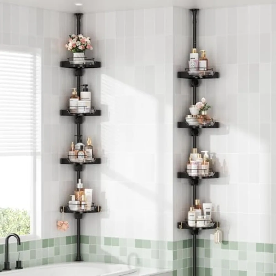 360° Rotating Corner Shower Caddy Tension Pole Organizer - 4-Tier Adjustable Rustproof Metal Pole, Plastic Shelves with Safety
360° Rotating Corner Shower Caddy Tension Pole Organizer - 4-Tier Adjustable Rustproof Metal Pole, Plastic Shelves with Safety