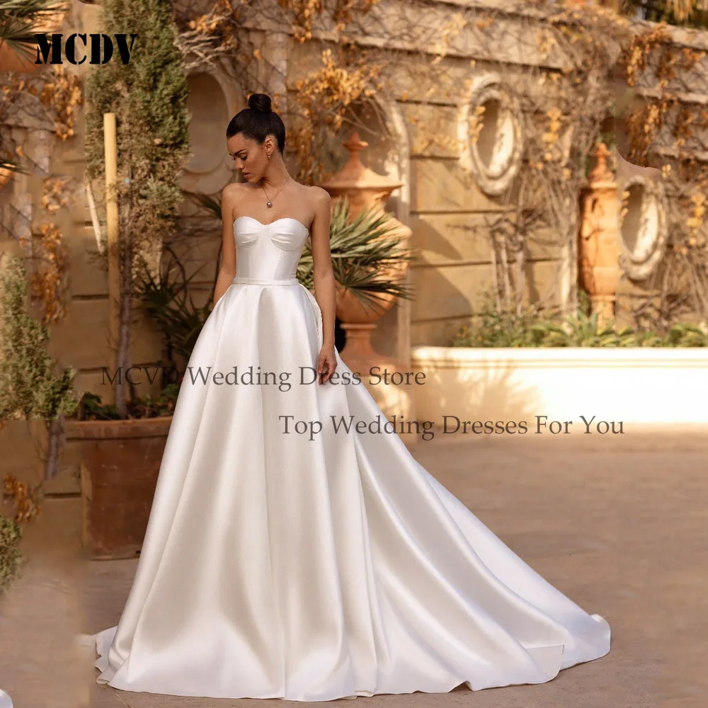 MCDV A-Line Wedding Dresses Glamorous Satin Bridal Gowns Strapless Robes For Formal Party Graceful Vestidos De Novia Customized
MCDV A-Line Wedding Dresses Glamorous Satin Bridal Gowns Strapless Robes For Formal Party Graceful Vestidos De Novia Customized