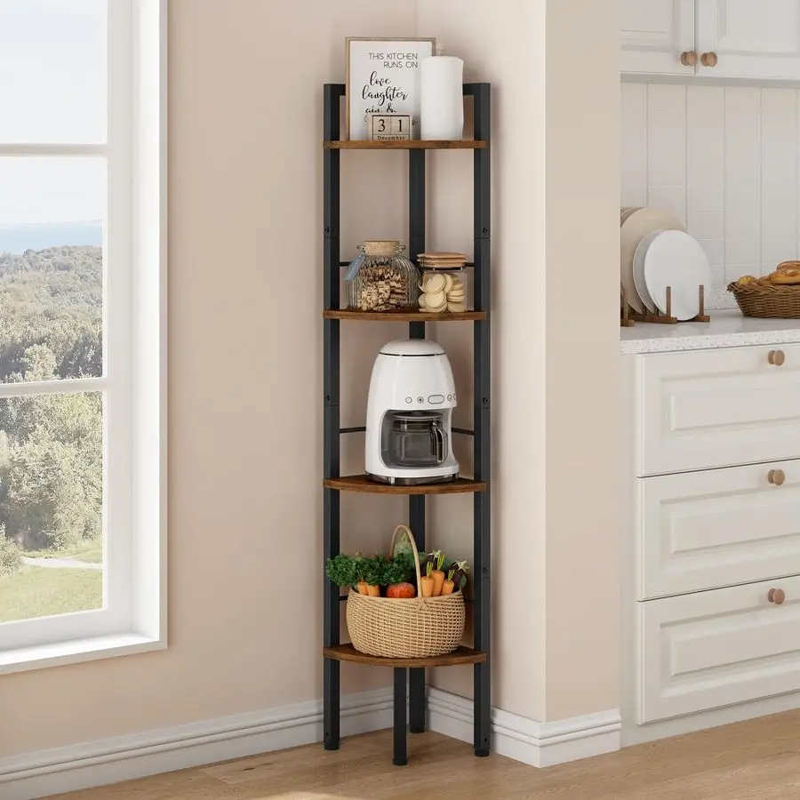 Tall Corner Book Shelf 4 Tier 53 Multipurpose Corner Standing Shelf with Metal Frame, Bedroom, Living Room, Office, Kitchen, Rus
Tall Corner Book Shelf 4 Tier 53 Multipurpose Corner Standing Shelf with Metal Frame, Bedroom, Living Room, Office, Kitchen, Rus
