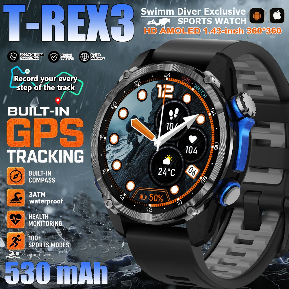 2026 New T-Rex3 Pro 560mAh Battery Smart Watch GPS path 3ATM Waterproof Sports Run tracker Outdoors Compass Military Smartwatch
2026 New T-Rex3 Pro 560mAh Battery Smart Watch GPS path 3ATM Waterproof Sports Run tracker Outdoors Compass Military Smartwatch