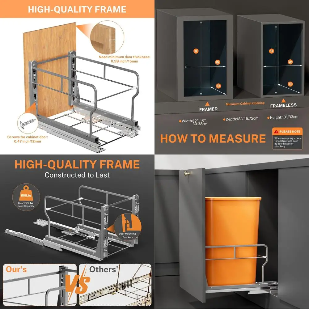 Cabinet-Mounted Trash Bin with Soft-Close, Door Attachment, Min. 12W x 18D Opening
Cabinet-Mounted Trash Bin with Soft-Close, Door Attachment, Min. 12W x 18D Opening