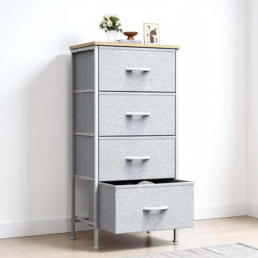 Small Bedroom Dresser with 4 Fabric Drawers, Bedside Furniture End Table, Wooden Top Cabinet Nightstand or Closet, Entryway, Dor
Small Bedroom Dresser with 4 Fabric Drawers, Bedside Furniture End Table, Wooden Top Cabinet Nightstand or Closet, Entryway, Dor
