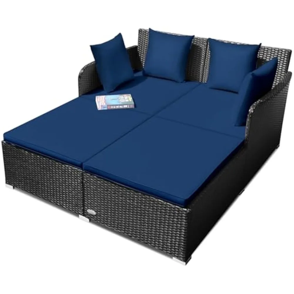 Outdoor Rattan Daybed, Patio Loveseat Sofa Set w/Comfortable Cushions, Extra Pillows & Metal Foot, Sunbed Wicker Furniture
Outdoor Rattan Daybed, Patio Loveseat Sofa Set w/Comfortable Cushions, Extra Pillows & Metal Foot, Sunbed Wicker Furniture