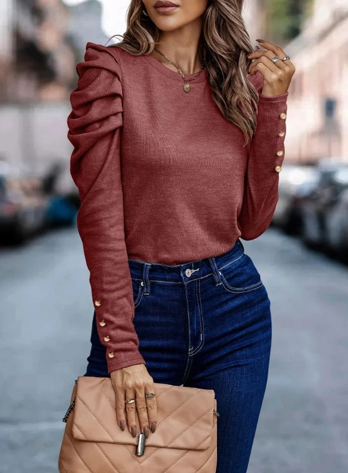 Spot Women's New Fashion 2023 Hot Selling Elegant Casual Style Gigot Cuff Buckle Pleated Round Neck Pullover
Spot Women's New Fashion 2023 Hot Selling Elegant Casual Style Gigot Cuff Buckle Pleated Round Neck Pullover