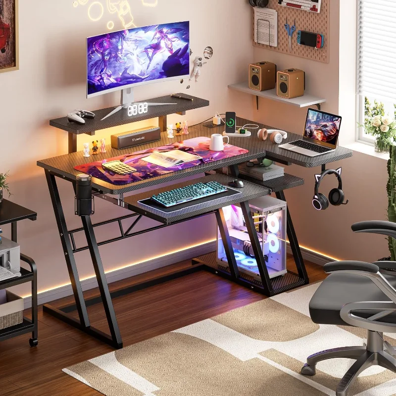 Small Gaming Desk with Shelves and Outlets, L Shaped Gaming Desk with LED Lights, Reversible L Shaped Computer Desk for
Small Gaming Desk with Shelves and Outlets, L Shaped Gaming Desk with LED Lights, Reversible L Shaped Computer Desk for