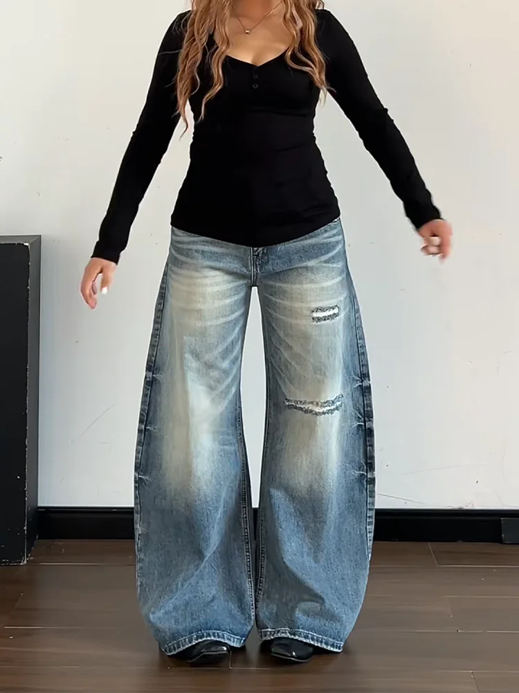 Loose Women's Wide Leg Jeans High Waist Distressed Design Casual American Retro Washed Denim Pants plus Size
Loose Women's Wide Leg Jeans High Waist Distressed Design Casual American Retro Washed Denim Pants plus Size