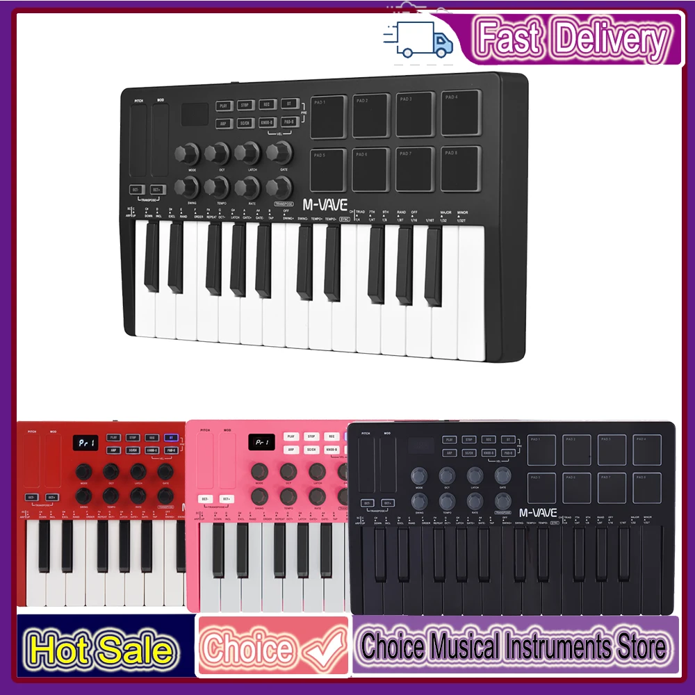 M-VAVE SMK-25 Keys 8 Backlit Drum Pads MIDI Keyboard Professional Beat Maker Keytar for Keyboard Music Production Builtin
M-VAVE SMK-25 Keys 8 Backlit Drum Pads MIDI Keyboard Professional Beat Maker Keytar for Keyboard Music Production Builtin