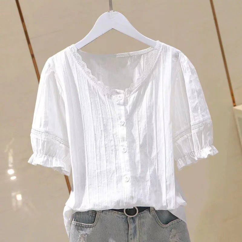 Loose Women's White irt Summer Breathable Cotton ort Sve Button up V-Ne Casual Faion Commute Sle Pure Color
Loose Women's White irt Summer Breathable Cotton ort Sve Button up V-Ne Casual Faion Commute Sle Pure Color
