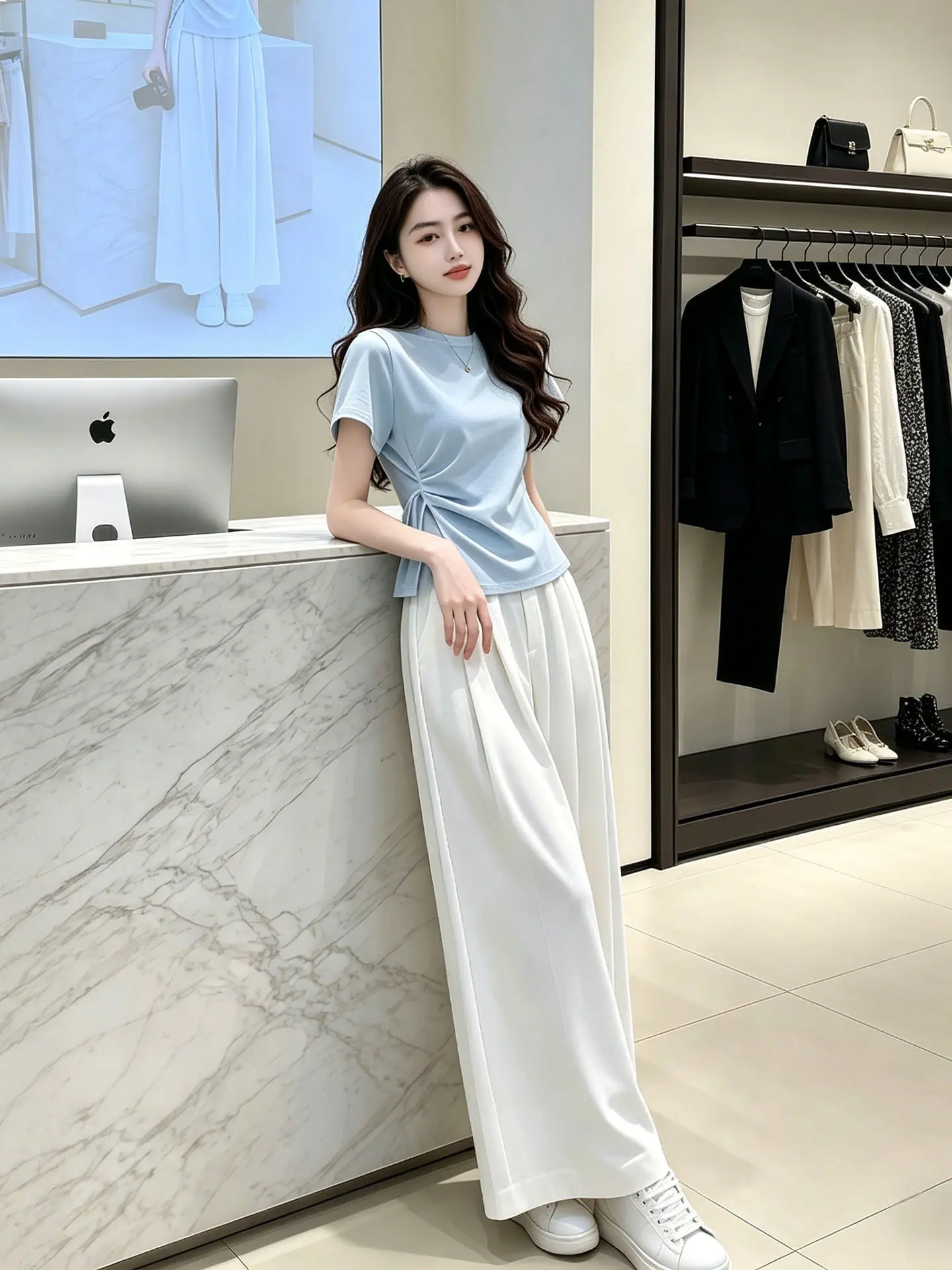 Unique Beautiful Summer Outfit Women's Short Sleeve T-Shirt And Wide Leg Pants Two-Piece Set Fashionable Versatile Korean Style
Unique Beautiful Summer Outfit Women's Short Sleeve T-Shirt And Wide Leg Pants Two-Piece Set Fashionable Versatile Korean Style