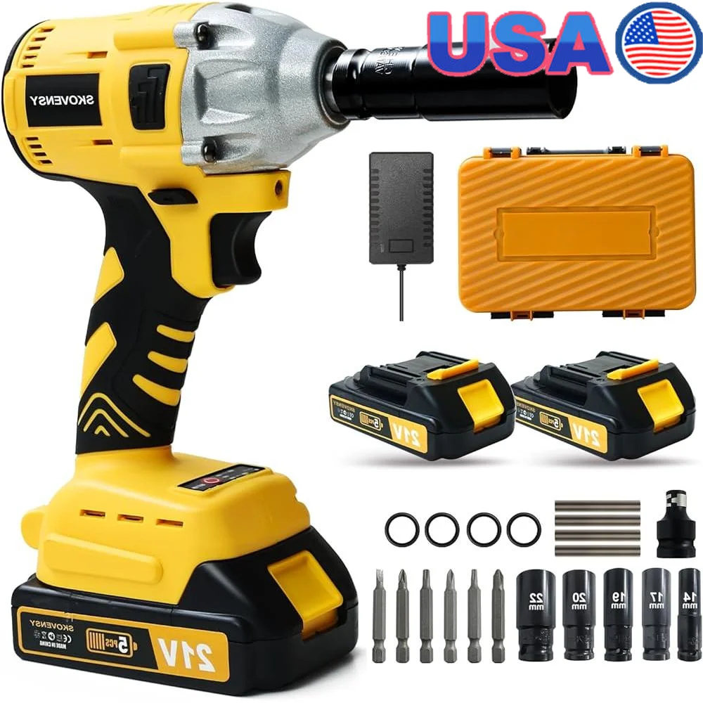 Cordless Impact Wrench 258Ft-lb 350Nm Electric Tool 1/2 Inch Socket Set 2 Batteries LED Light Brushless Motor Auto Stop
Cordless Impact Wrench 258Ft-lb 350Nm Electric Tool 1/2 Inch Socket Set 2 Batteries LED Light Brushless Motor Auto Stop