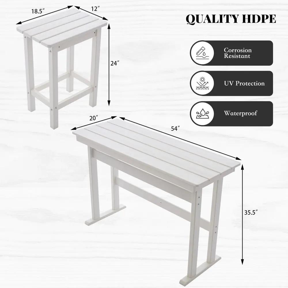 Pcs HDPE Outdoor Bar Set of 2 Includes Bar Height Table and Chairs, Patio Bar Stools Set for Bistro, Poolside, Backyard, White
Pcs HDPE Outdoor Bar Set of 2 Includes Bar Height Table and Chairs, Patio Bar Stools Set for Bistro, Poolside, Backyard, White