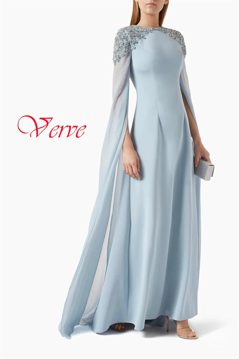 Customized Modern Light Blue Jersey Evening Dress Elegant Crew Neck Long Sleeves Zipper Back Beading Special Occasion Gowns
Customized Modern Light Blue Jersey Evening Dress Elegant Crew Neck Long Sleeves Zipper Back Beading Special Occasion Gowns