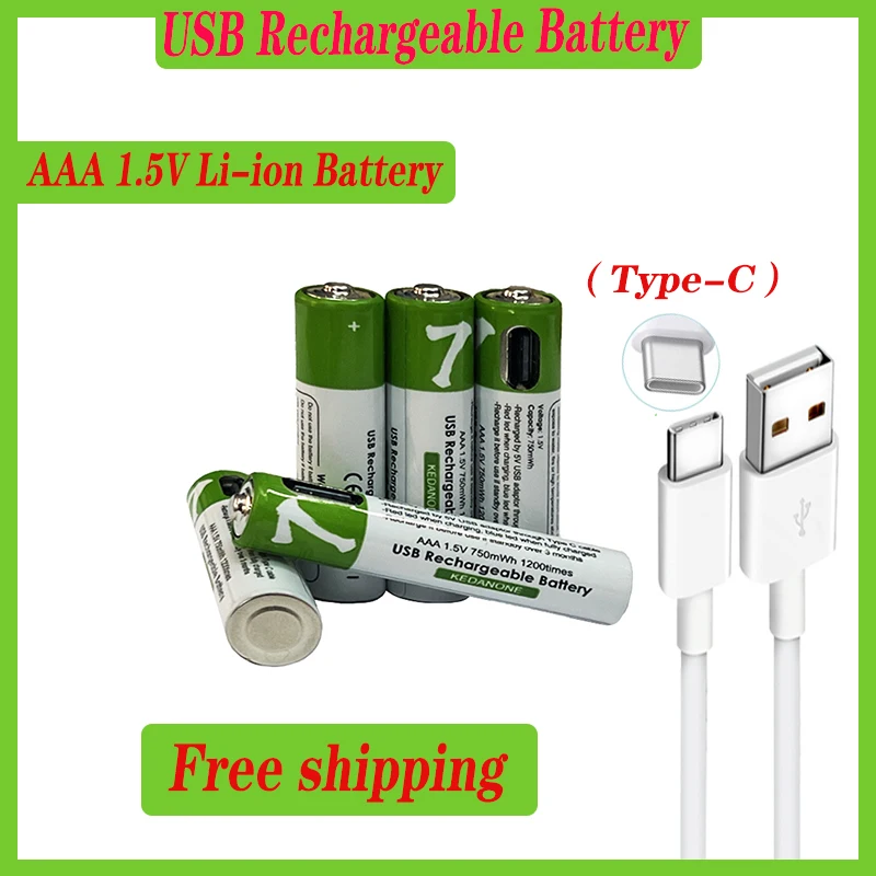 1.5V AAA New Rechargeable Battery 750mWh Rechargeable AAA Battery Lithium Polymer Battery Quick Charging by Type-C USB Cable
1.5V AAA New Rechargeable Battery 750mWh Rechargeable AAA Battery Lithium Polymer Battery Quick Charging by Type-C USB Cable