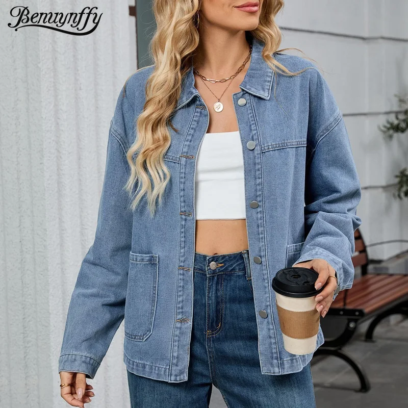 Benuynffy Single Breasted Washed Denim Jacket Women's Autumn 2025 Retro Loose Casual Big Pocket Long Sleeve Jean Coat Outerwear
Benuynffy Single Breasted Washed Denim Jacket Women's Autumn 2025 Retro Loose Casual Big Pocket Long Sleeve Jean Coat Outerwear