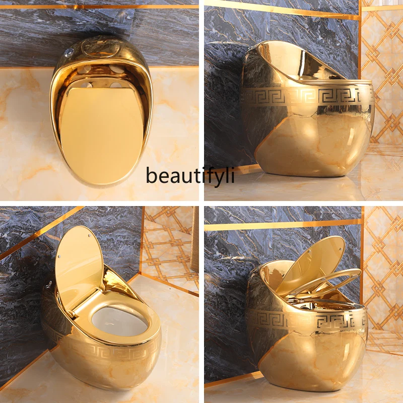 Creative gold Toilet Round Electroplated Gold Toilet Personality Art gold Bathroom 
Creative gold Toilet Round Electroplated Gold Toilet Personality Art gold Bathroom