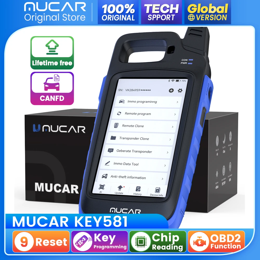 MUCAR KEY581 IMMO Key Programming tool OBD2 Function 9 reset remote program key match chip reading CANFD protocol lifetime free
MUCAR KEY581 IMMO Key Programming tool OBD2 Function 9 reset remote program key match chip reading CANFD protocol lifetime free