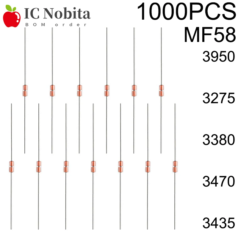 1000PCS Glass Sealed NTC Thermistor MF58 - B3950 1% 5K 10K 20K 47K 50K 100K 500K Ohm Negative Temperature Coefficient Sensor 
1000PCS Glass Sealed NTC Thermistor MF58 - B3950 1% 5K 10K 20K 47K 50K 100K 500K Ohm Negative Temperature Coefficient Sensor