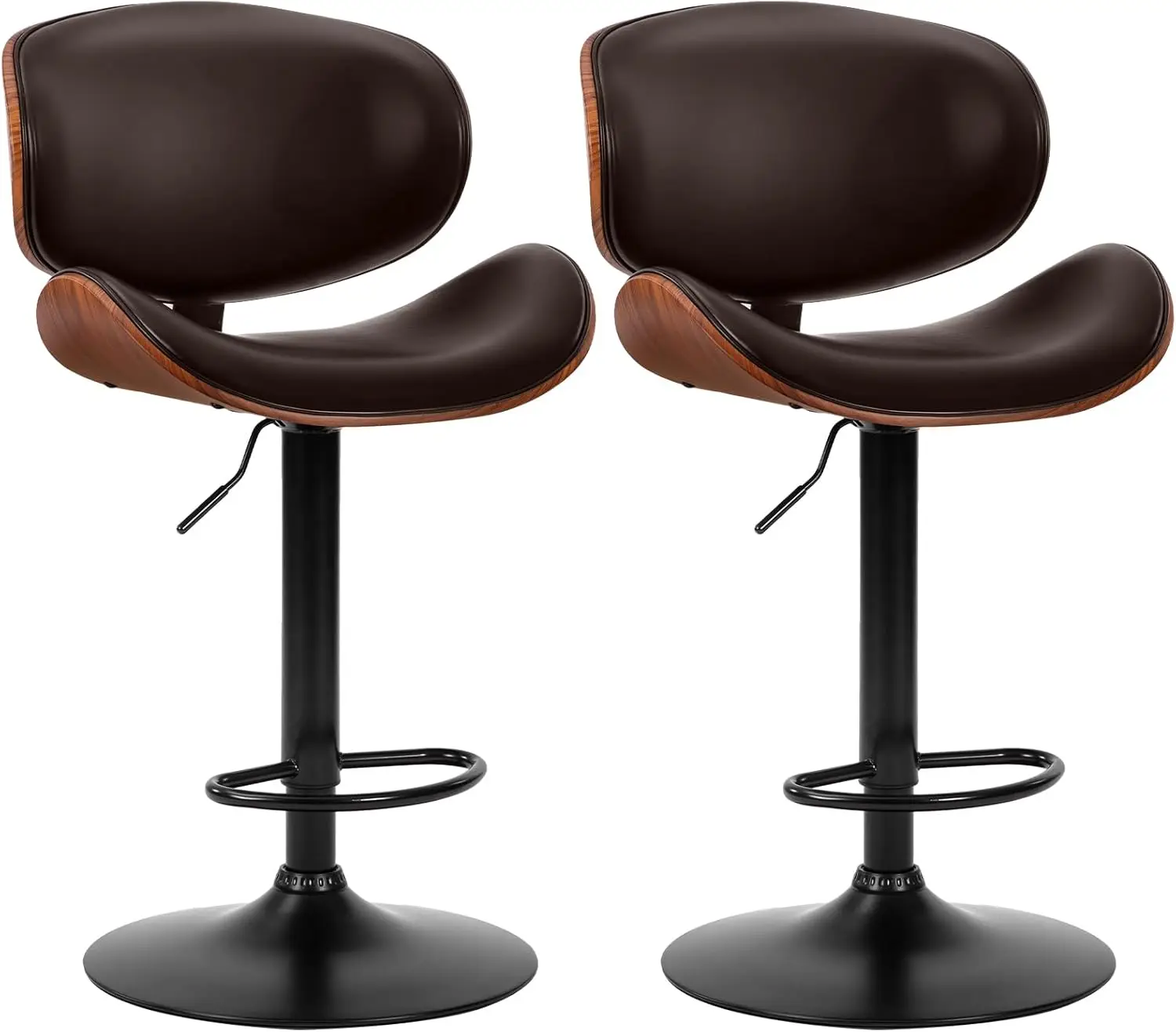Swivel Bar Stools Set of 2, Adjustable Counter Height Bentwood BarStools, PU Leather Upholstery Bar Chair with Ergonomic Back
Swivel Bar Stools Set of 2, Adjustable Counter Height Bentwood BarStools, PU Leather Upholstery Bar Chair with Ergonomic Back