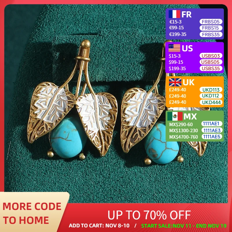 Vintage Turquoise Blue Earrings Woman Stud Accessories Natural Stone Antique Gold Color Leaf Luxury Designer Jewelry 2025
Vintage Turquoise Blue Earrings Woman Stud Accessories Natural Stone Antique Gold Color Leaf Luxury Designer Jewelry 2025