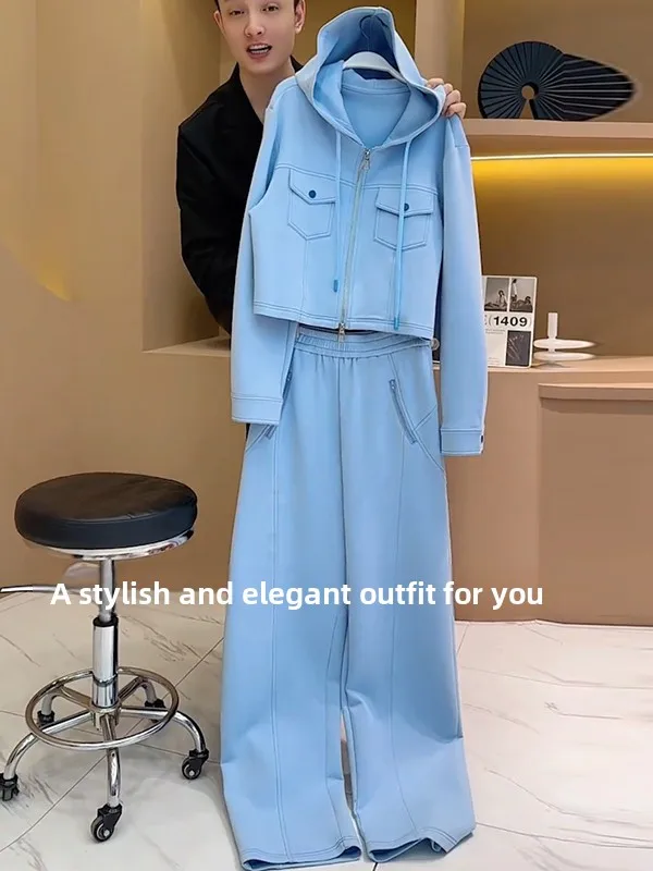 Casual Sportswear Set Women's Blue Hoodie Jacket Wide Leg Pants Two Piece Suite Spring Style Age Reducing Fashion Hong Kong T...
Casual Sportswear Set Women's Blue Hoodie Jacket Wide Leg Pants Two Piece Suite Spring Style Age Reducing Fashion Hong Kong T...