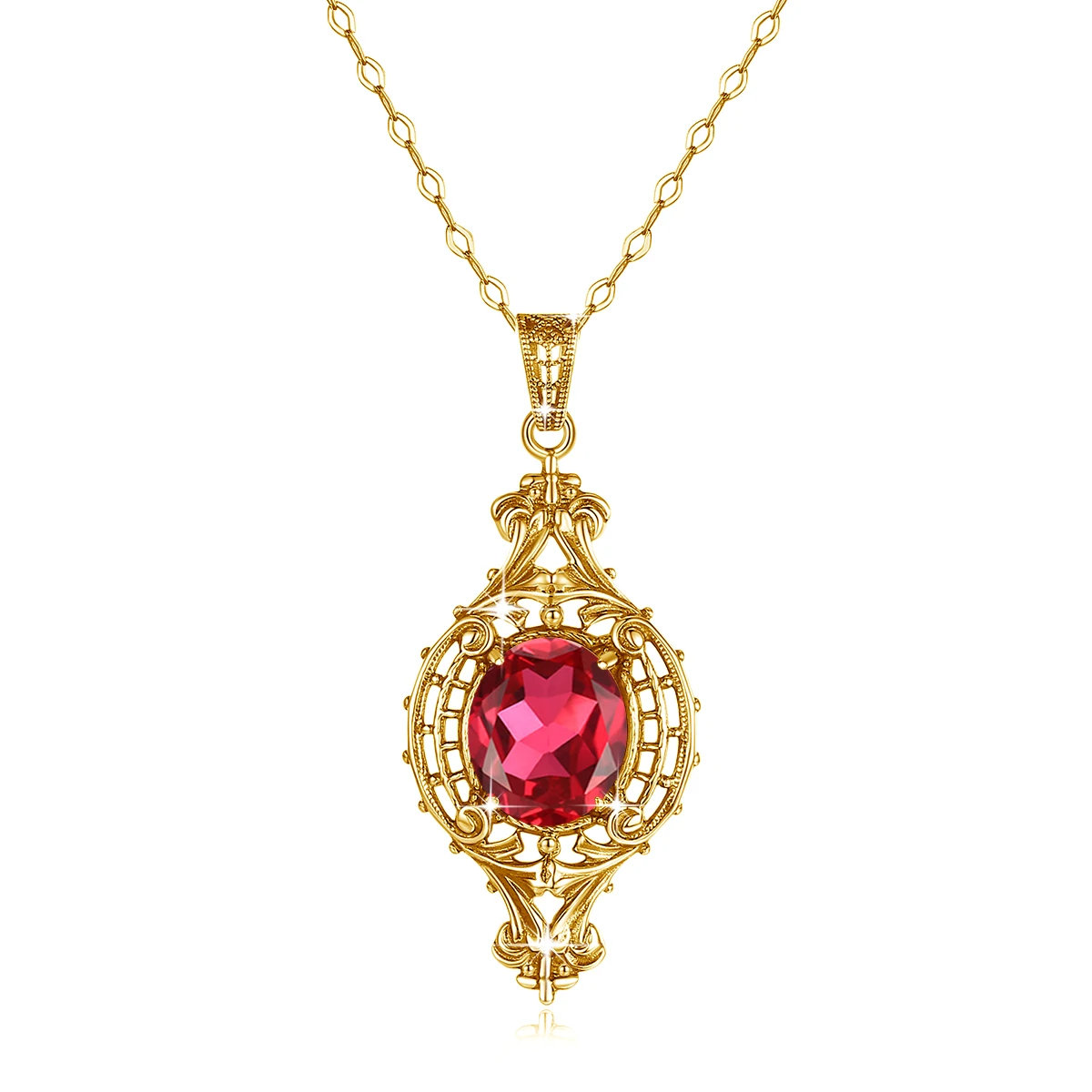 Vintage Ruby Pendant Necklace 925 Sterling Silver Gold Plated Oval Cut Red Gemstone Necklace for Women Wedding Filigree Jewelry
Vintage Ruby Pendant Necklace 925 Sterling Silver Gold Plated Oval Cut Red Gemstone Necklace for Women Wedding Filigree Jewelry