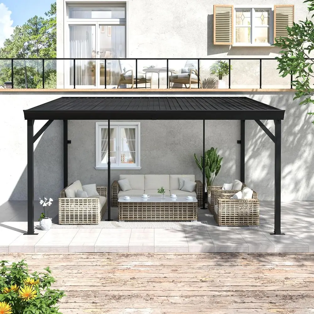 10'x 14' Wall-Mounted Gazebo, Outdoor Pergola Gazebo with Gutter, Lean to Gazebo with Adjustable Support Posts, Heavy Duty Awnin
10'x 14' Wall-Mounted Gazebo, Outdoor Pergola Gazebo with Gutter, Lean to Gazebo with Adjustable Support Posts, Heavy Duty Awnin