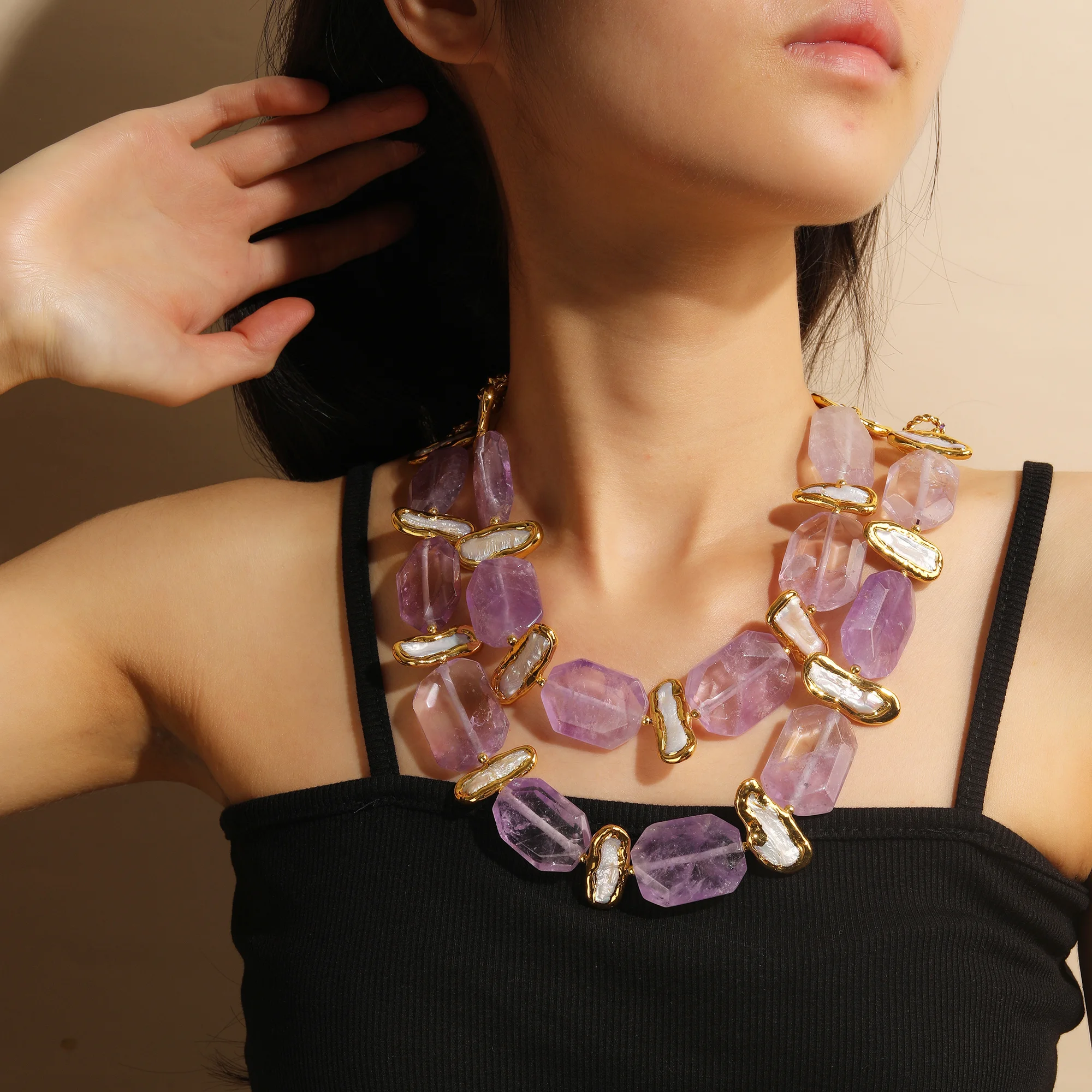 18K Gold Plated Vintage Double Necklace with Natural Purple Jade & Freshwater Pearl High Quality Party Jewelry
18K Gold Plated Vintage Double Necklace with Natural Purple Jade & Freshwater Pearl High Quality Party Jewelry