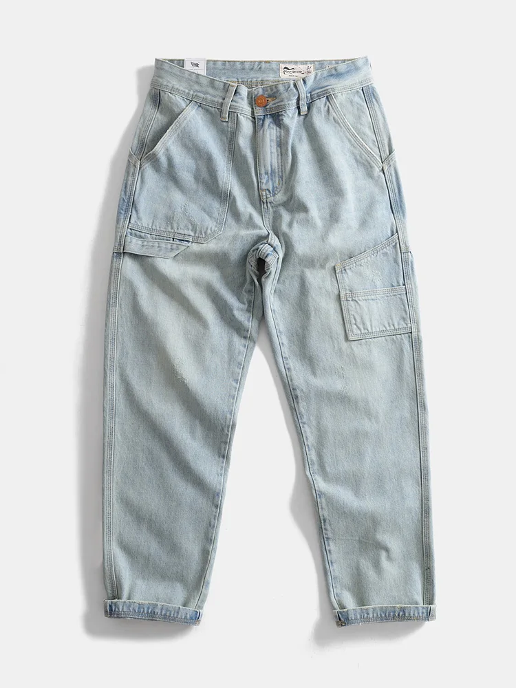 Retro Washed Pure Cotton Loose Straight Leg Logging Jeans Casual Loose Long Trousers Light Blue Men's Workwear Japanese Style
Retro Washed Pure Cotton Loose Straight Leg Logging Jeans Casual Loose Long Trousers Light Blue Men's Workwear Japanese Style