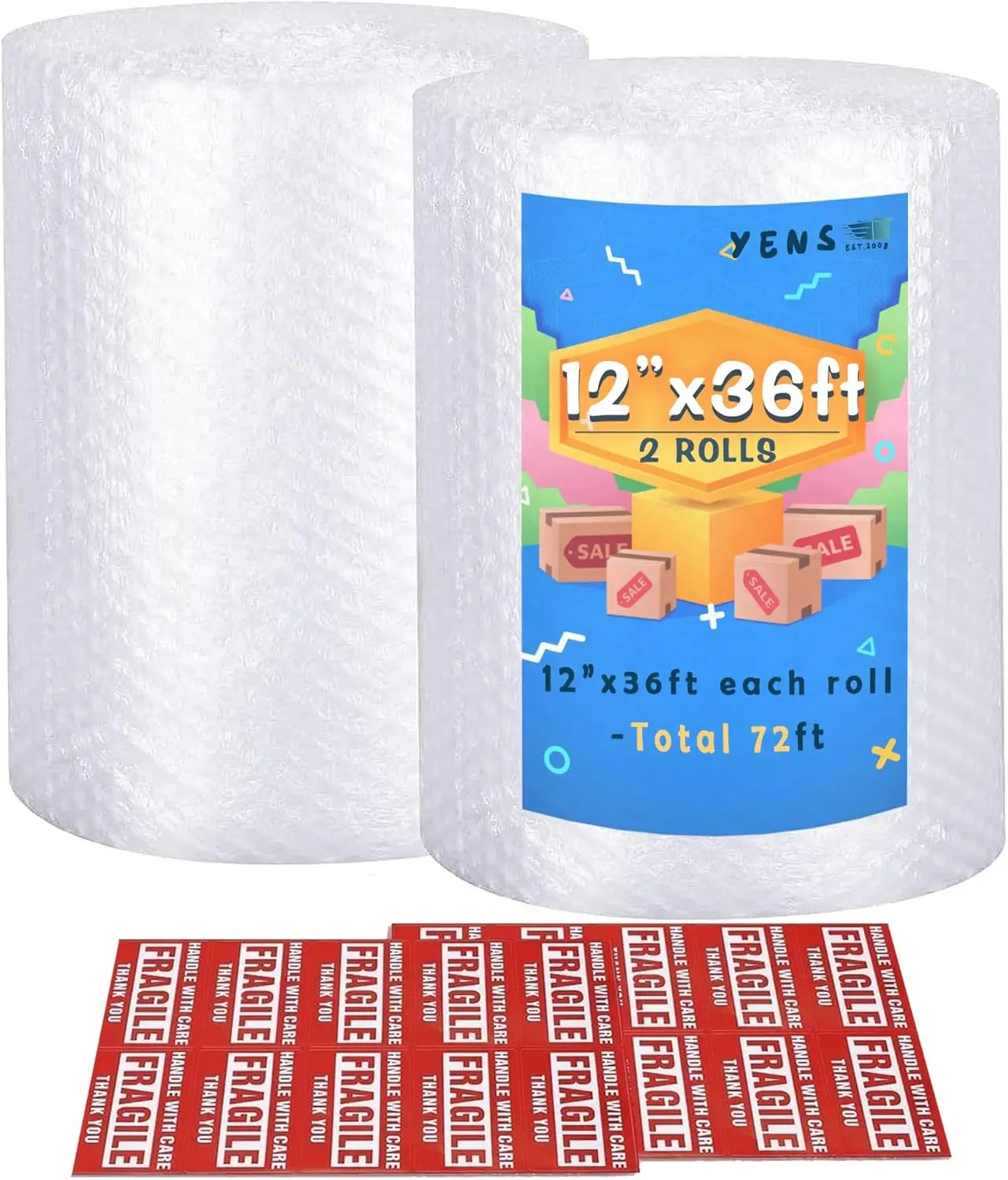 72ft Nylon Bubble Cushioning Rolls, 12" Wide, 3/16" Air Bubbles, Perforated Every 12", 20 Fragile Stickers
72ft Nylon Bubble Cushioning Rolls, 12" Wide, 3/16" Air Bubbles, Perforated Every 12", 20 Fragile Stickers