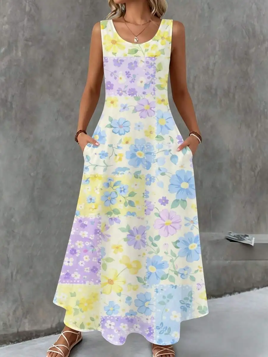 Floral Patchwork Maxi Dress Yellow Purple Blue Print Summer Beach Vacation Outfit
Floral Patchwork Maxi Dress Yellow Purple Blue Print Summer Beach Vacation Outfit