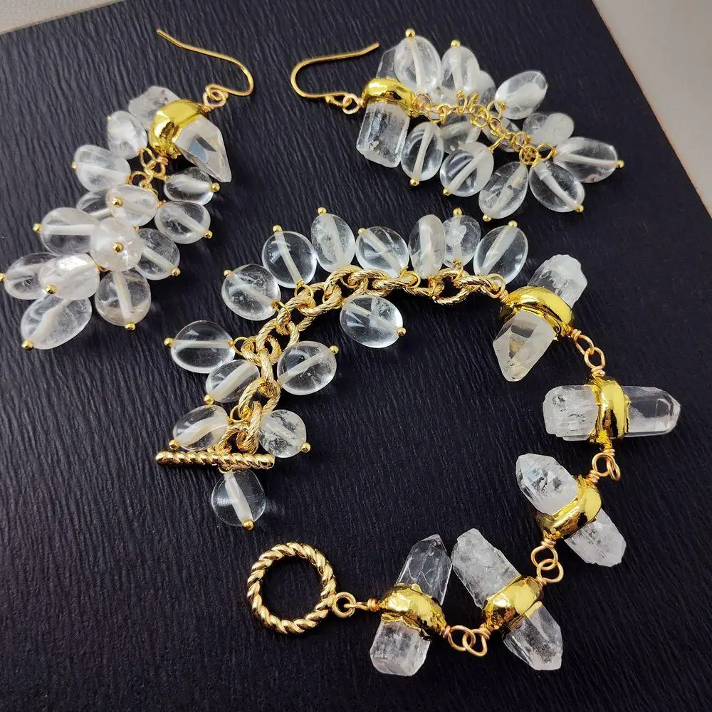 YYGEM Natural White Quartz Charm Bracelet Earrings Set Femme Women designer Jewelry Birthday Gifts
YYGEM Natural White Quartz Charm Bracelet Earrings Set Femme Women designer Jewelry Birthday Gifts