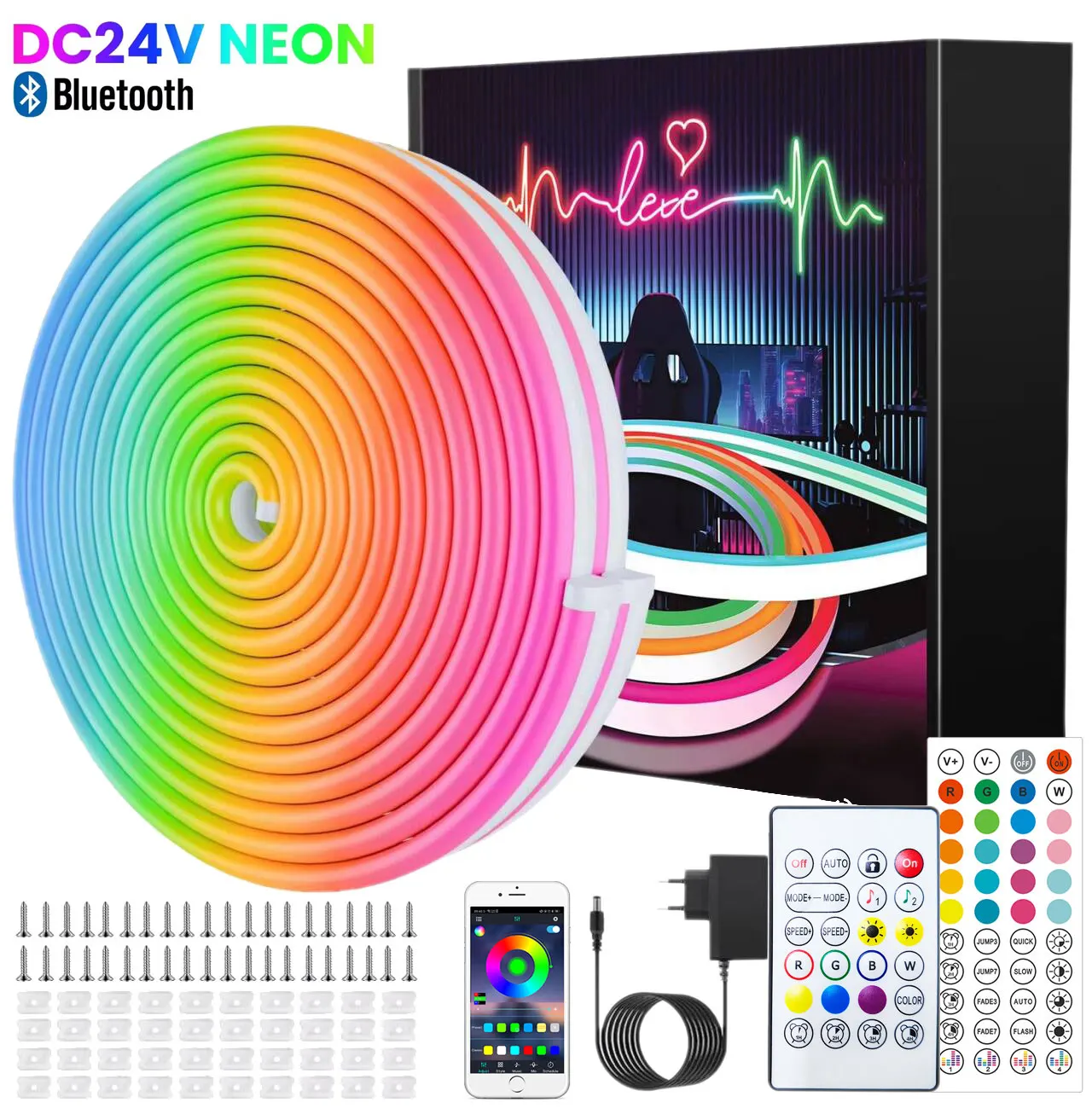 Bluetooth Rgb Неоновая светодиодная лента 15 метров 5 м 10 м 20 м 30 м 24 В 24 клавиши 44 клавиши Дистанционное управление через приложение Гибкая водонепроницаемая неоновая веревка
Bluetooth Rgb Неоновая светодиодная лента 15 метров 5 м 10 м 20 м 30 м 24 В 24 клавиши 44 клавиши Дистанционное управление через приложение Гибкая водонепроницаемая неоновая веревка