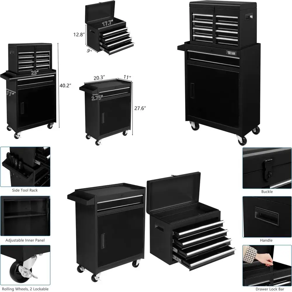 Portable 5-Drawer Rolling Tool Cabinet with Detachable Top, Lockable Wheels, and Adjustable Shelves for Mechanic, Workshop, and
Portable 5-Drawer Rolling Tool Cabinet with Detachable Top, Lockable Wheels, and Adjustable Shelves for Mechanic, Workshop, and