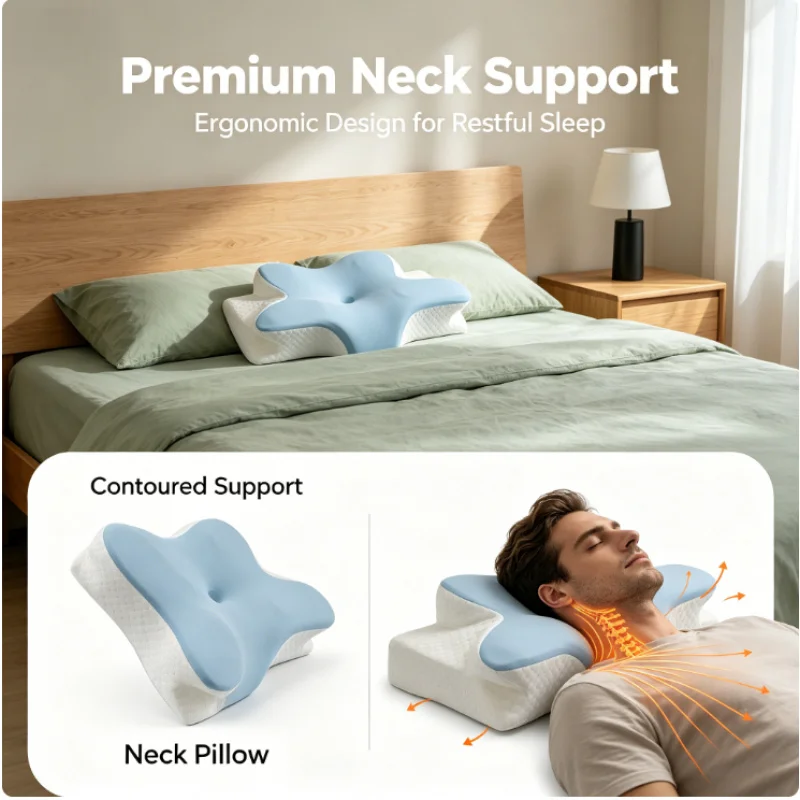 Cooling Butterfly Memory Foam Cervical Pillow Slow Rebound for Side Back Stomach Sleepers Neck Pain Relief Blue
Cooling Butterfly Memory Foam Cervical Pillow Slow Rebound for Side Back Stomach Sleepers Neck Pain Relief Blue