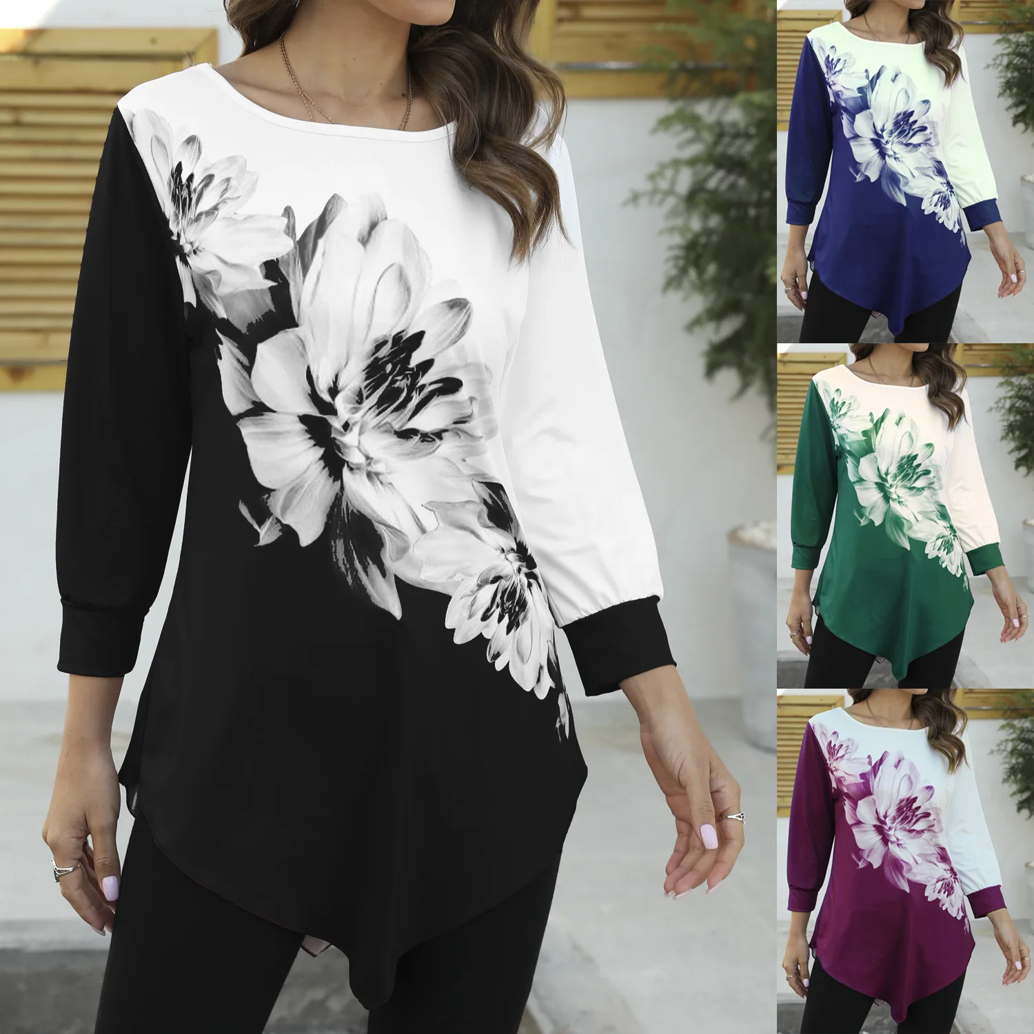 Spring and Summer Women's Round Neck Loose 3D Flower Print Hem Women Fashion Commuter All-match T-shirt
Spring and Summer Women's Round Neck Loose 3D Flower Print Hem Women Fashion Commuter All-match T-shirt