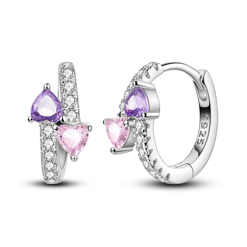 925 Sterling Silver Earrings Women Pink Purple Intertwined Double Heart Hoop Earring For Anniversary Wedding Jewelry Gifts
925 Sterling Silver Earrings Women Pink Purple Intertwined Double Heart Hoop Earring For Anniversary Wedding Jewelry Gifts