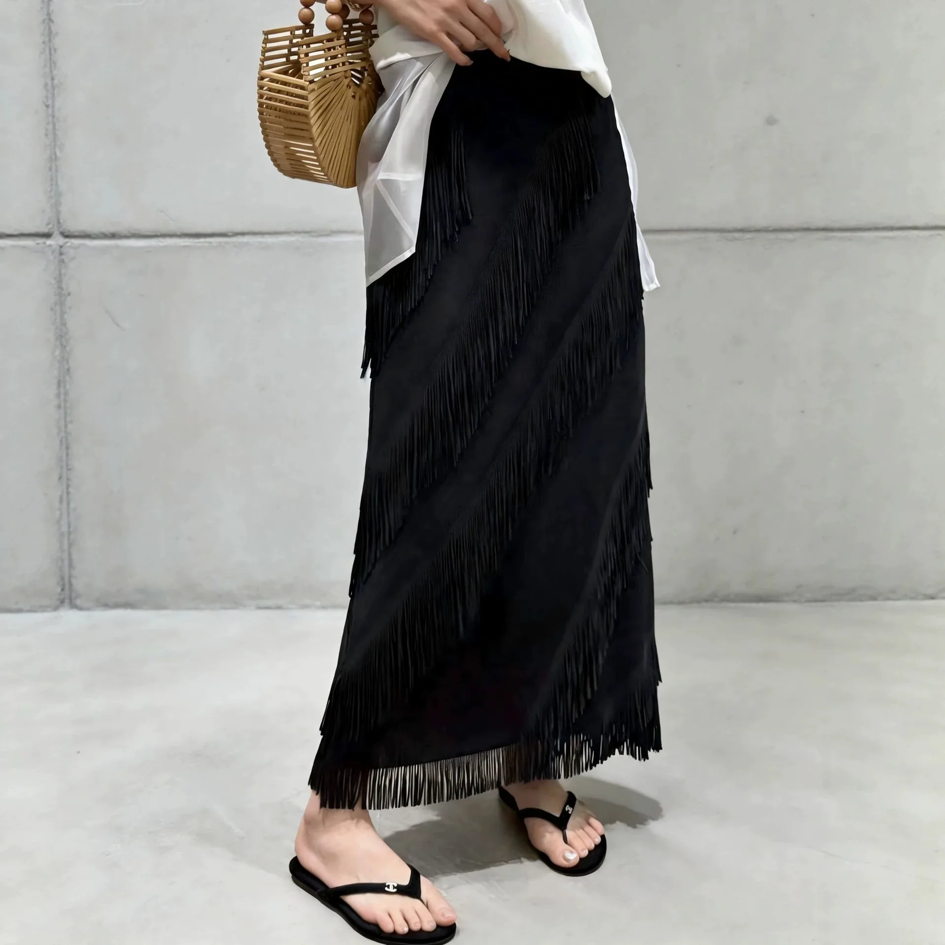 Miyake Design's Summer Maxi Skirt, Women's Pleated Artistic Tassel Cake Skirt
Miyake Design's Summer Maxi Skirt, Women's Pleated Artistic Tassel Cake Skirt